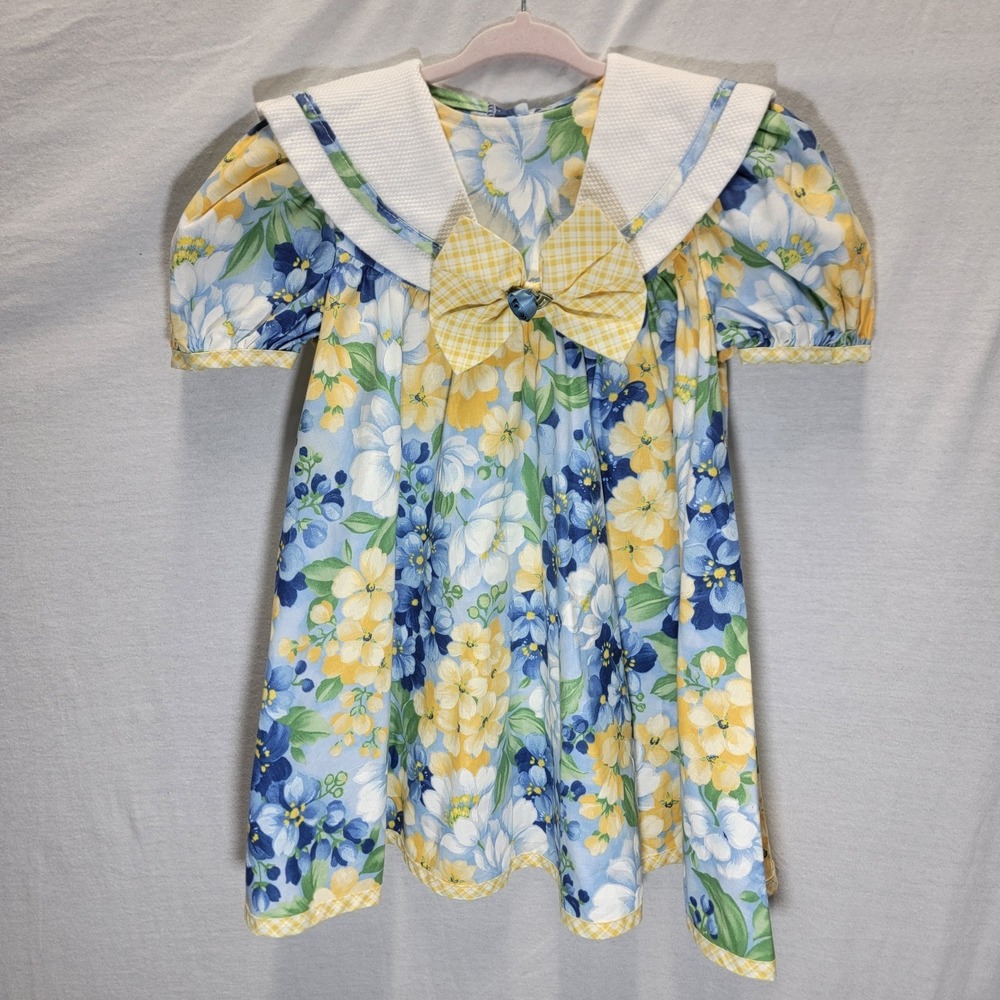 Vtg Girls Cottagecore  Dress  Floral Print and Bow Tie Size 3T 90s Easter Spring